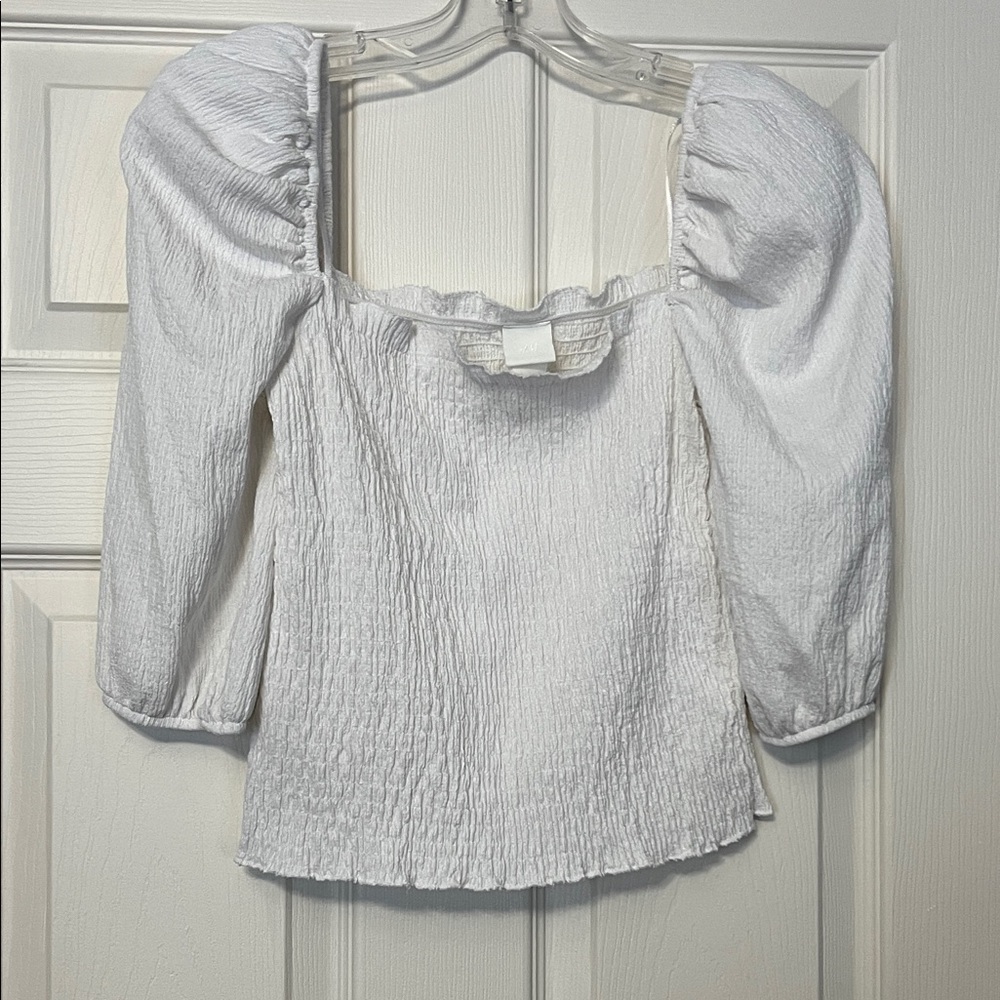 H&M White Crop Top with Puff Sleeves